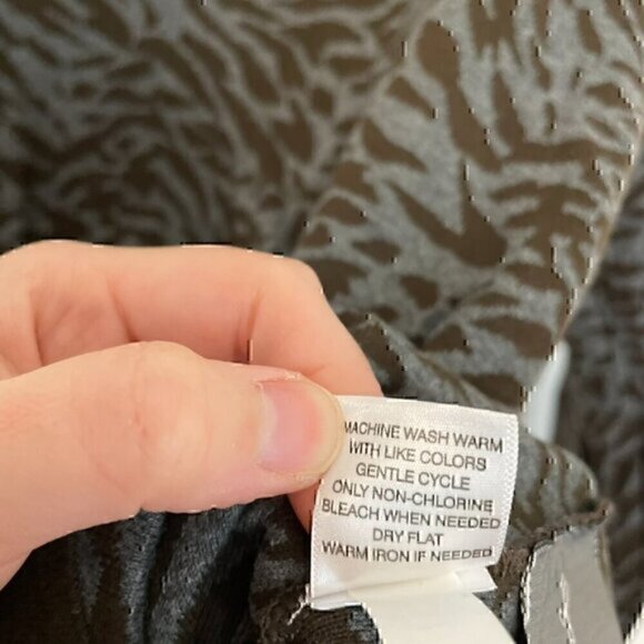 NEW NWT DANA BUCHMAN Dark Brown Gray Zebra Animal Collared V-Neck Cotton Sweater - Picture 10 of 12